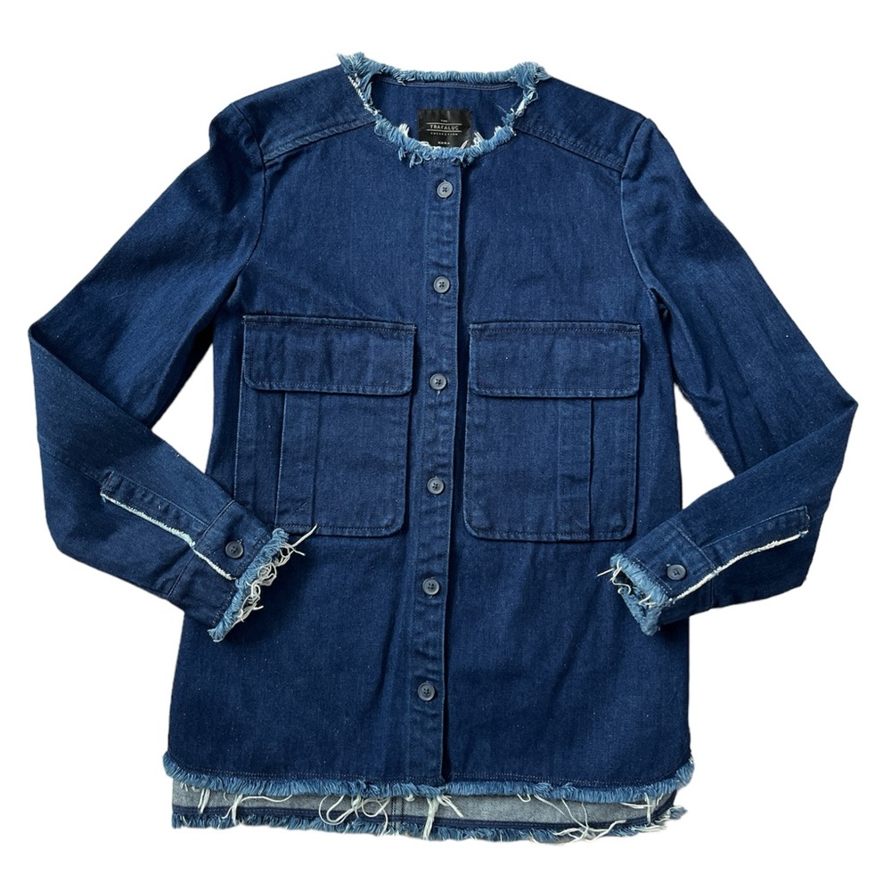 Zara Trafaluc Frayed Denim Oversized Shacket Jacket NWT XS